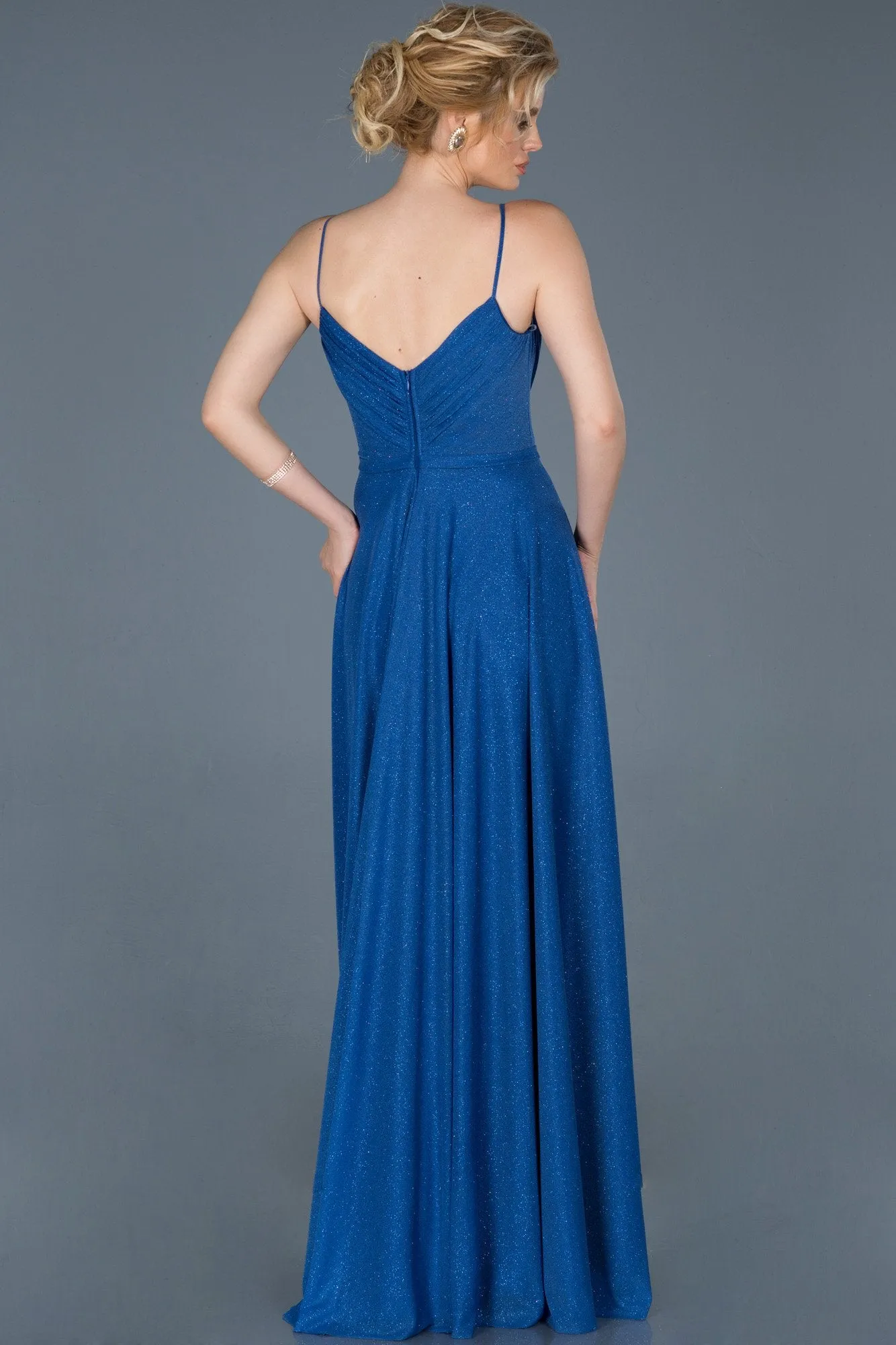 14463 Royal Blue Shimmer Slit Dress