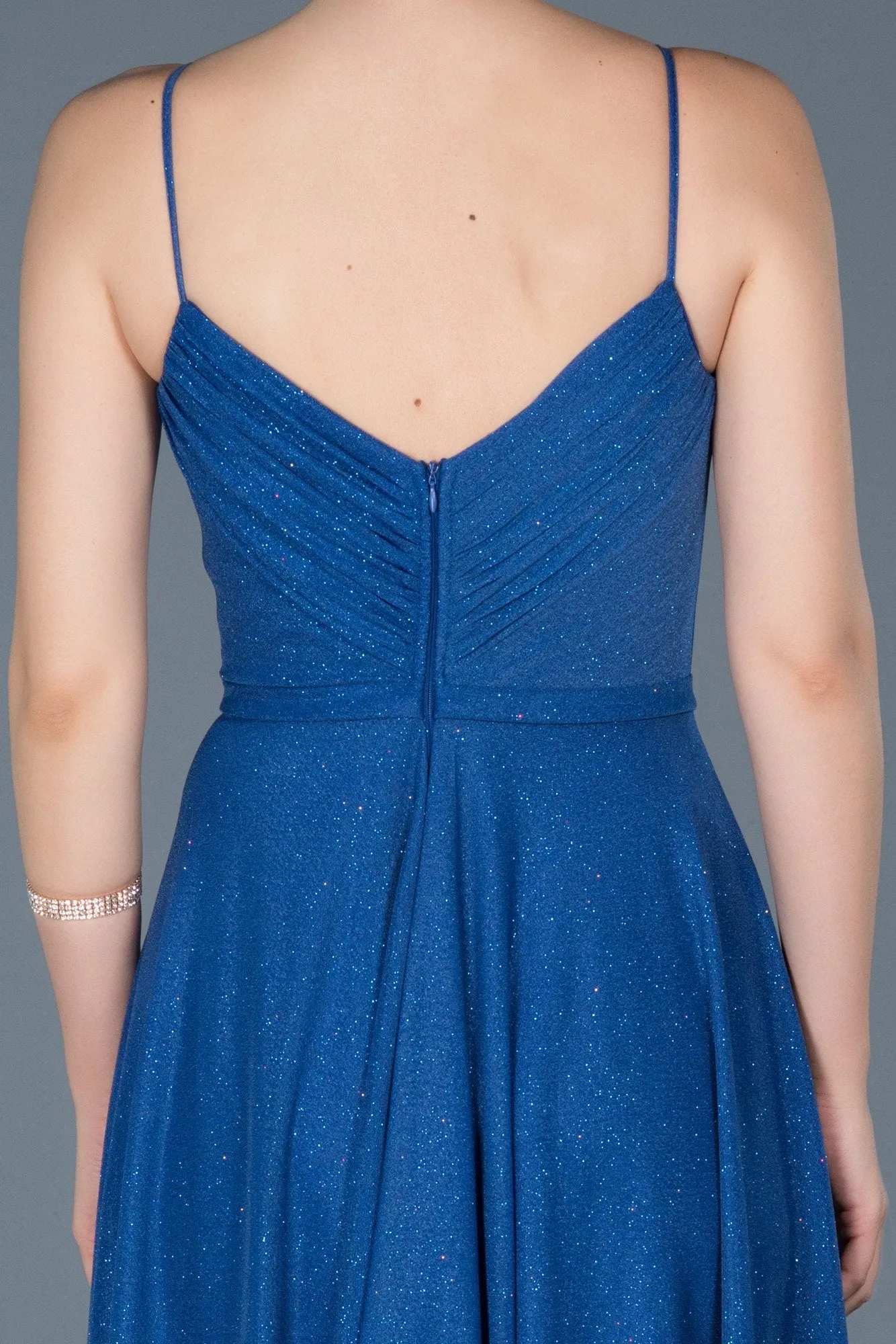 14463 Royal Blue Shimmer Slit Dress