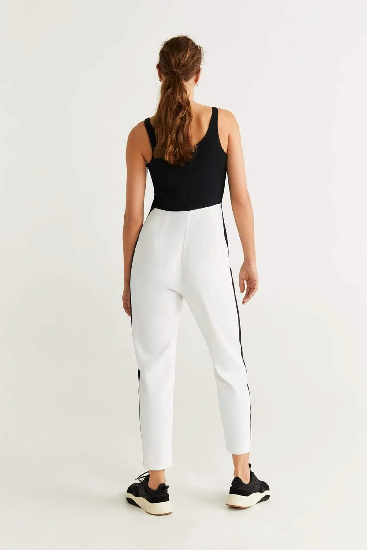 16187 Black-Ecru Colour Block Jumpsuit