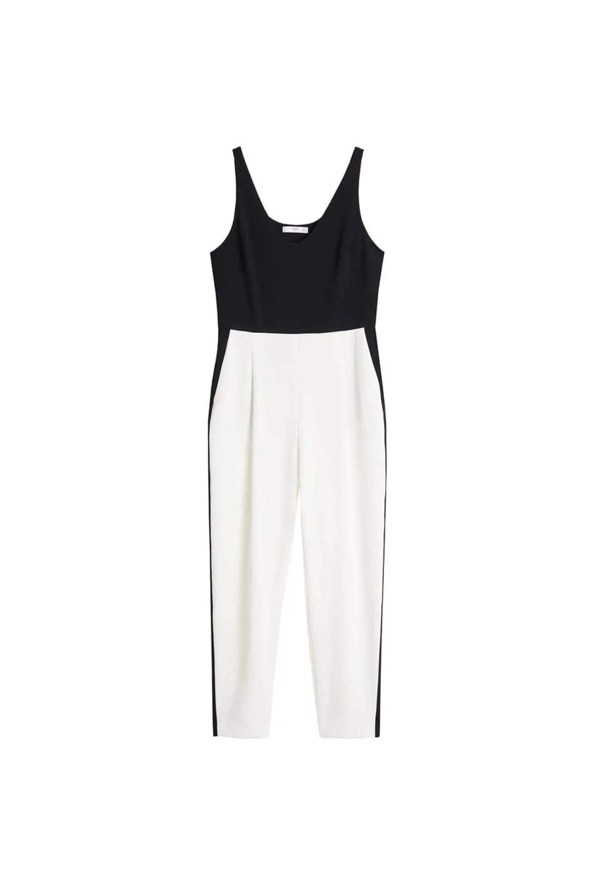 16187 Black-Ecru Colour Block Jumpsuit