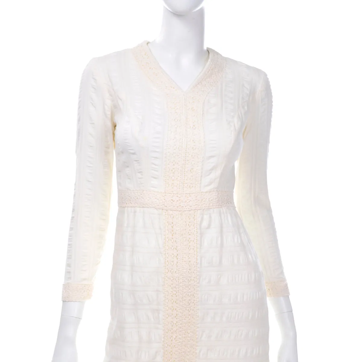1970s Victorian Inspired Vintage Ivory Cream Lace Maxi Dress