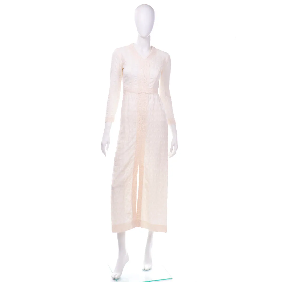 1970s Victorian Inspired Vintage Ivory Cream Lace Maxi Dress