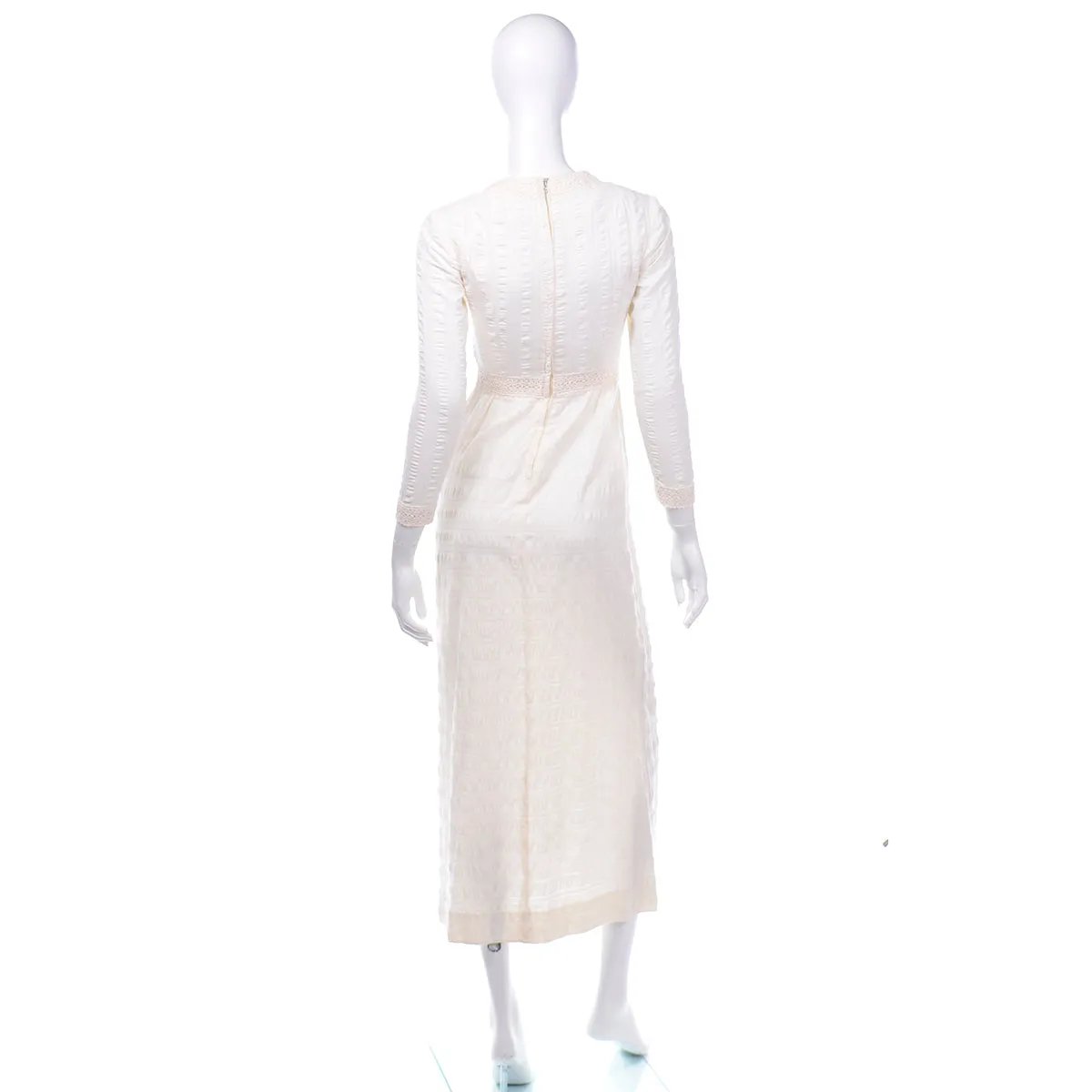 1970s Victorian Inspired Vintage Ivory Cream Lace Maxi Dress