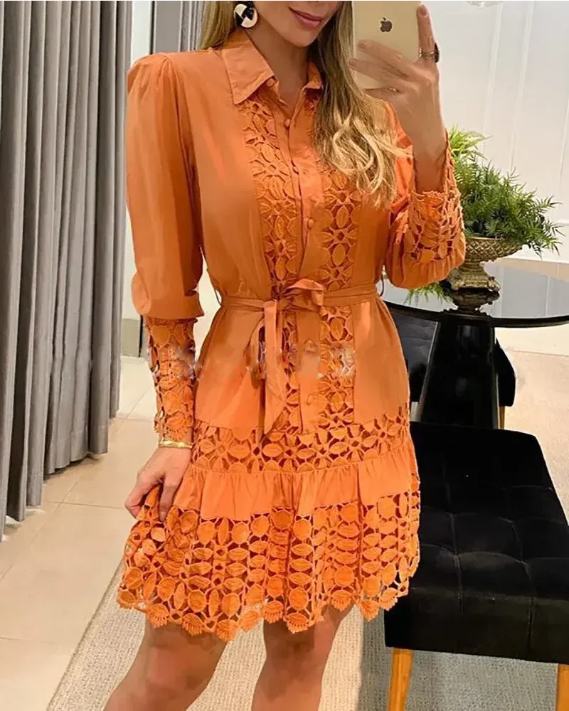 2023 Spring Shirt Dress Guipure Lace Patch with Cami Dresses Women White Wedding Hollow Out Loose Y2k Party Holiday Vestido