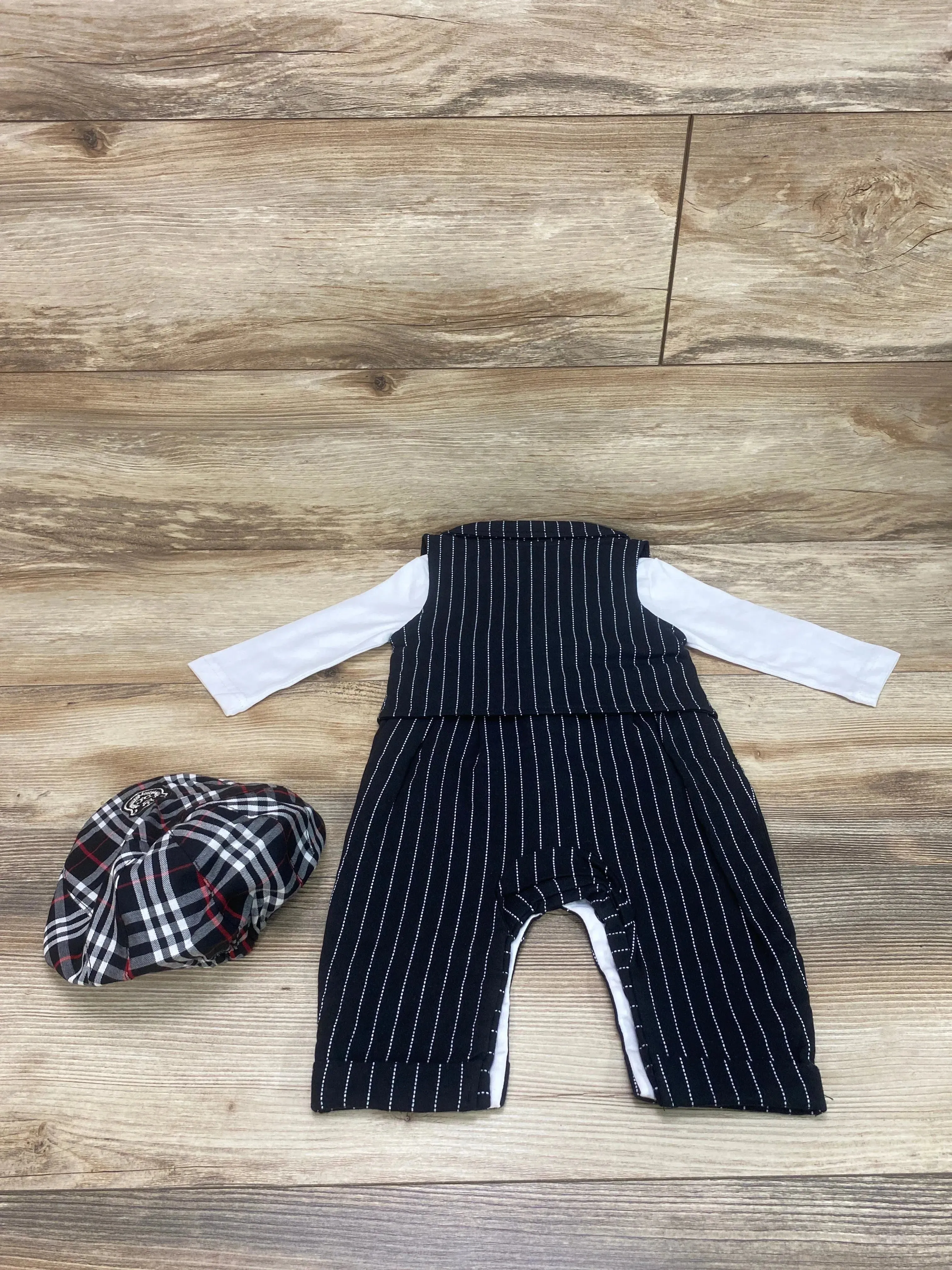 3pc Striped Vest Jumpsuit Set Black sz 3-6m