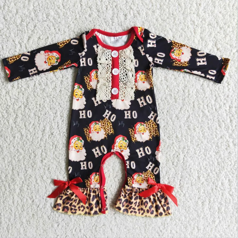 6 A19-17 Baby Girls Christmas Santa Long Sleeve Romper