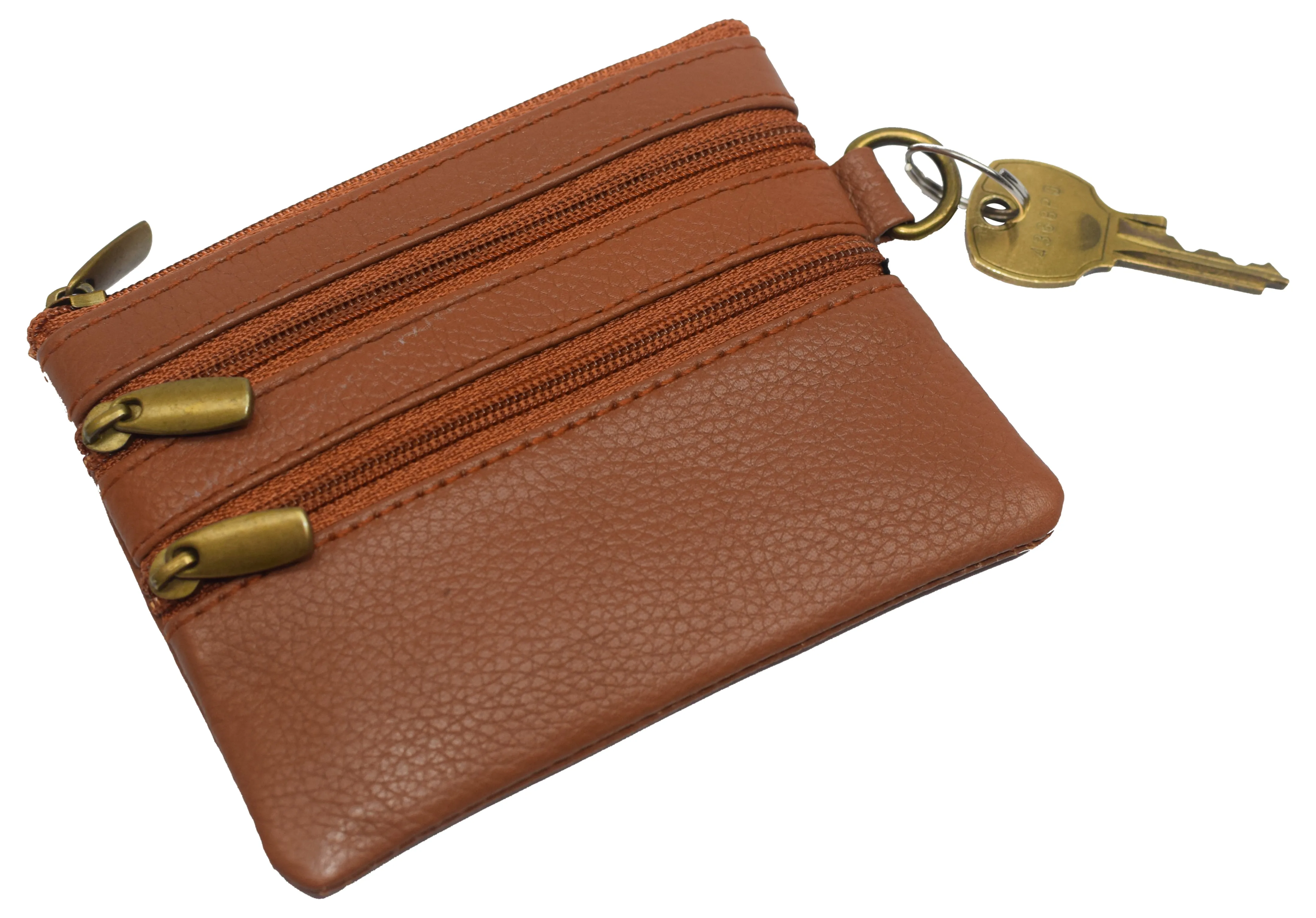 8102 cF Women's Genuine Leather Coin Purse Mini Pouch Change Wallet with Key Ring