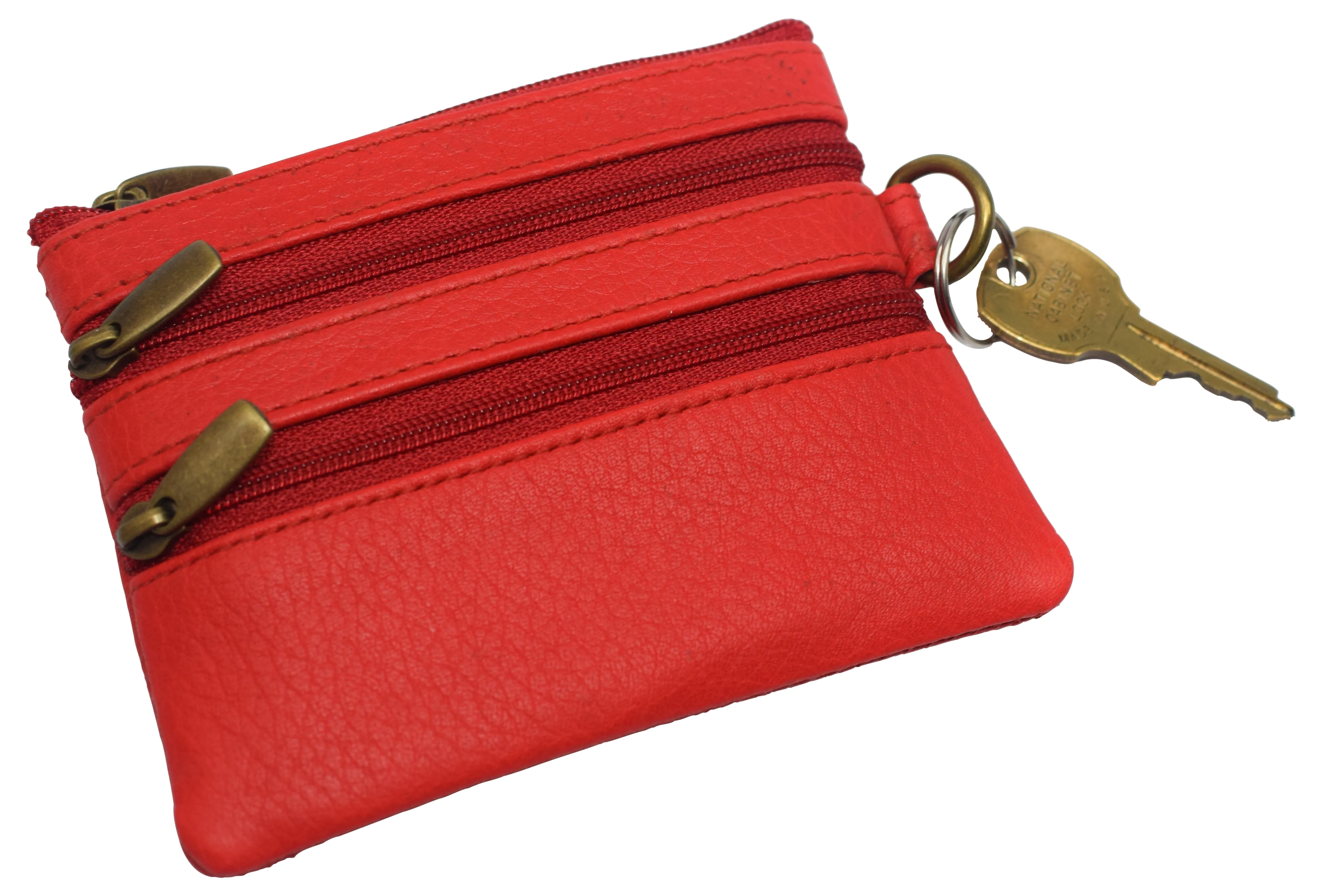 8102 cF Women's Genuine Leather Coin Purse Mini Pouch Change Wallet with Key Ring