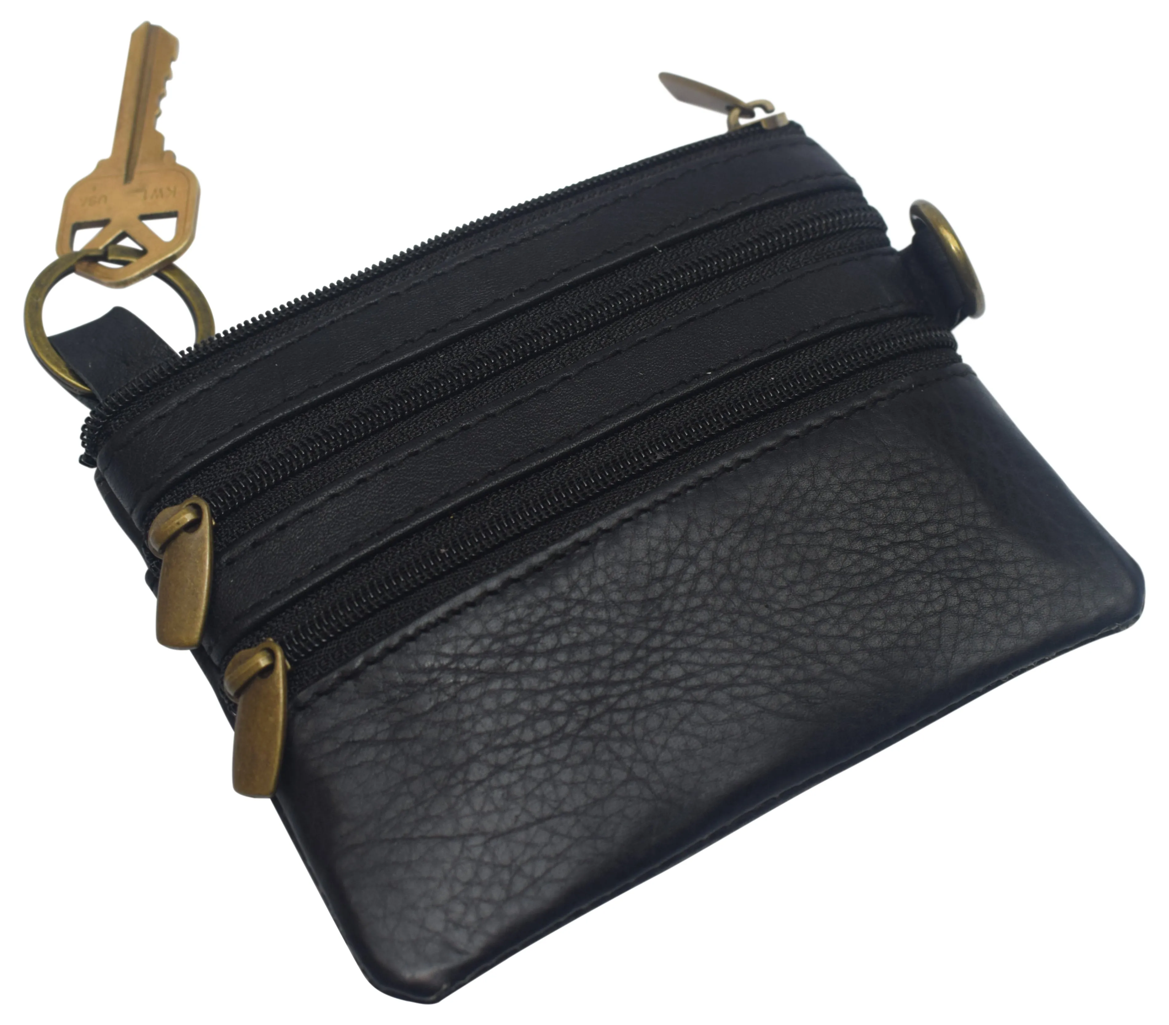 8102 cF Women's Genuine Leather Coin Purse Mini Pouch Change Wallet with Key Ring