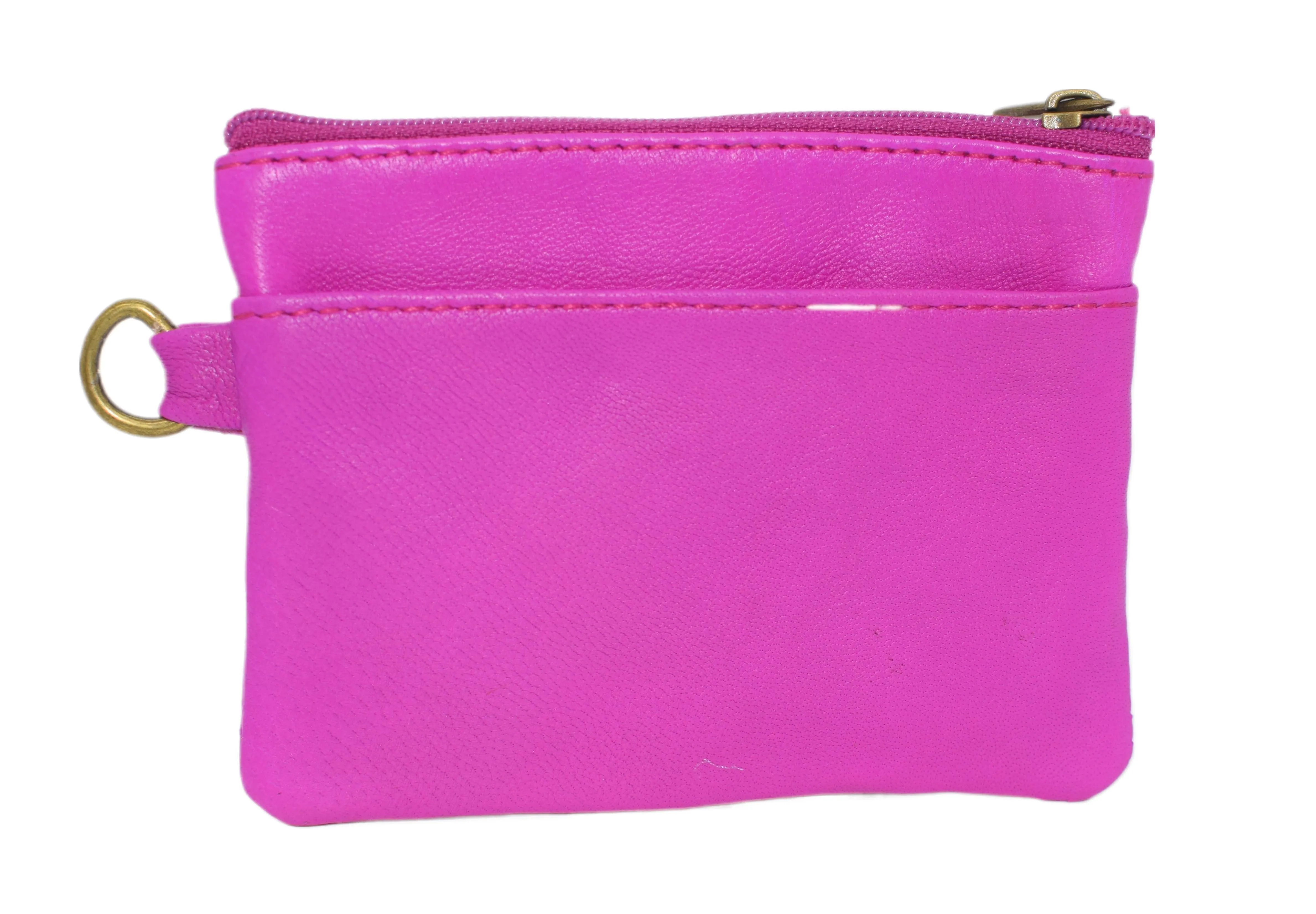 8102 cF Women's Genuine Leather Coin Purse Mini Pouch Change Wallet with Key Ring