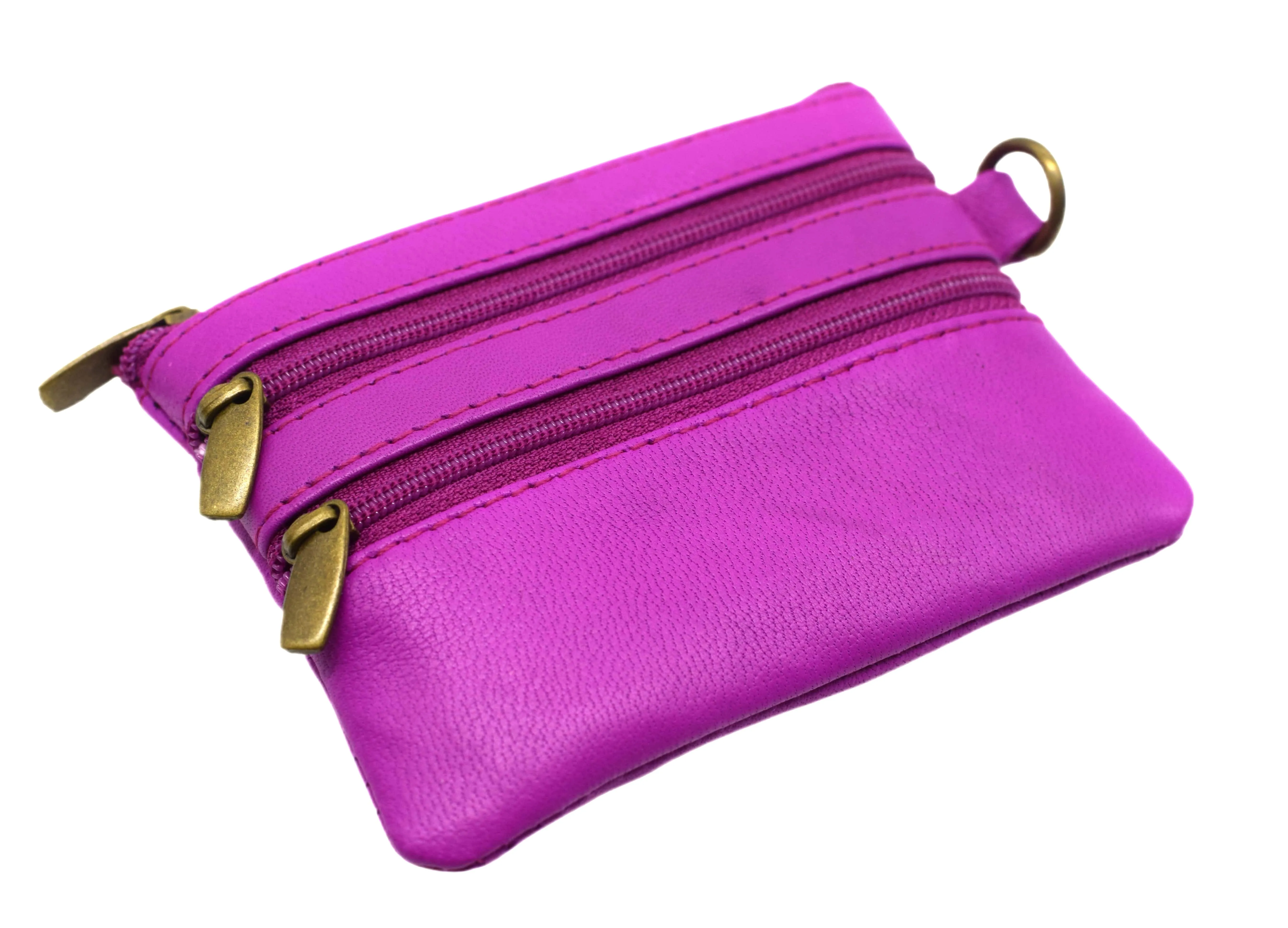 8102 cF Women's Genuine Leather Coin Purse Mini Pouch Change Wallet with Key Ring