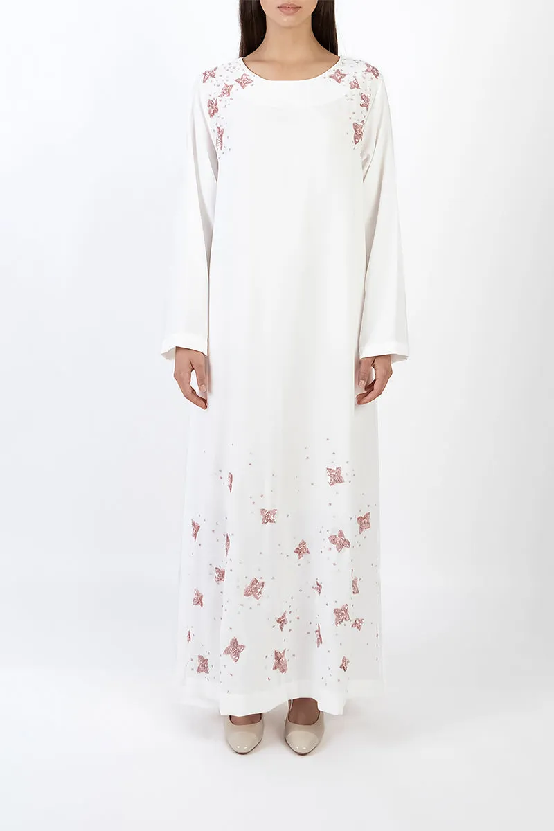 ABSTRACT SEQUINS DRESS IN WHITE
