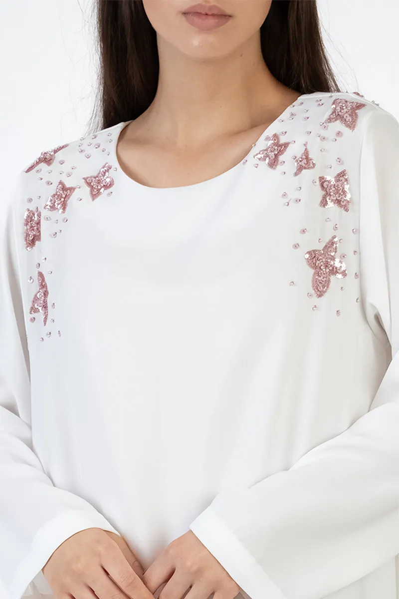 ABSTRACT SEQUINS DRESS IN WHITE