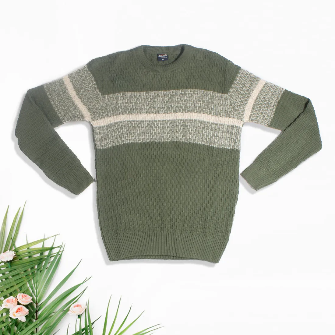 acrylic Men’s Round Neck Full Sleeve Color green Winter T Shirt -7926