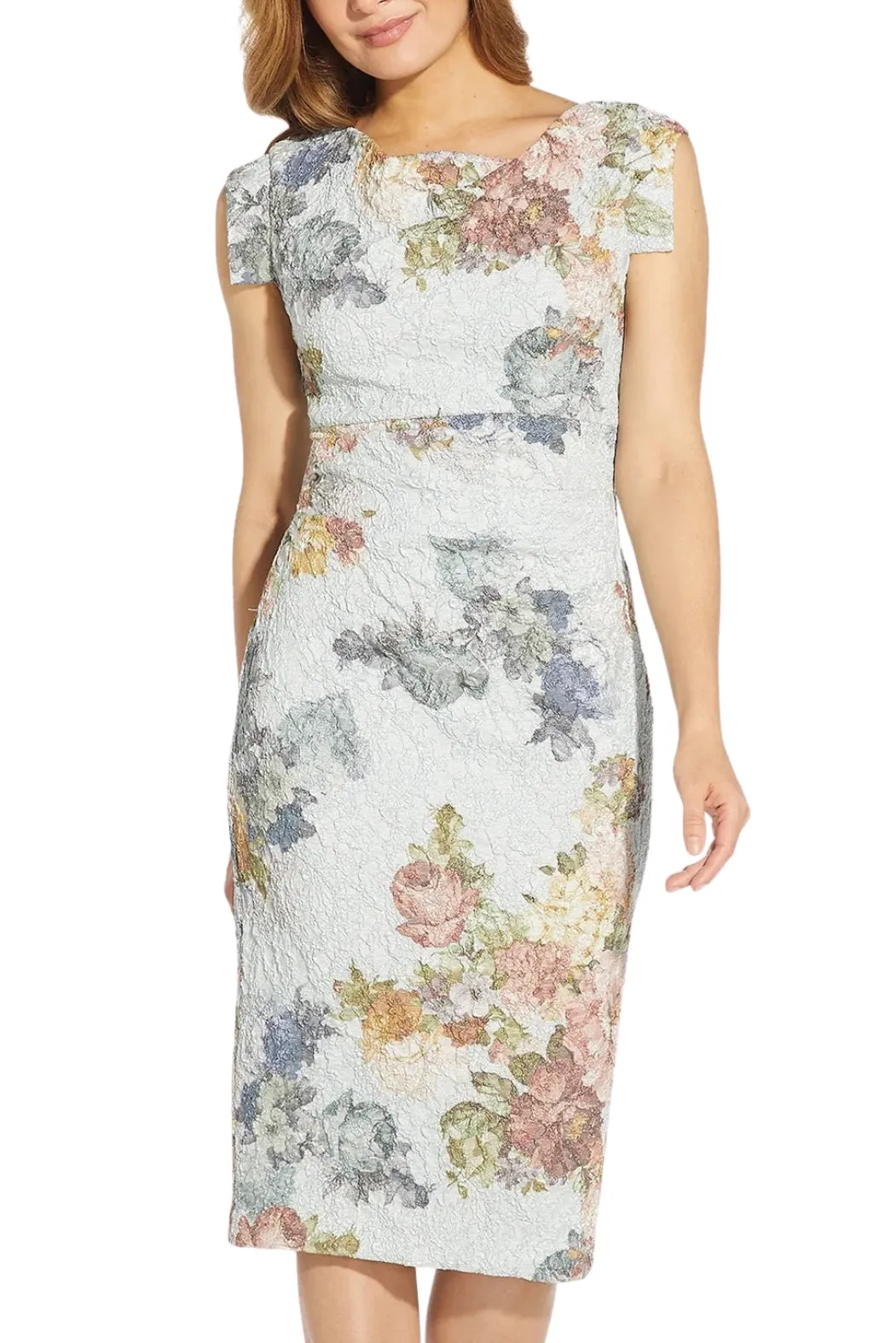 Adrianna Papell Metallic Floral Matelasse Midi-Length Sheath Cocktail Dress - Wholesale