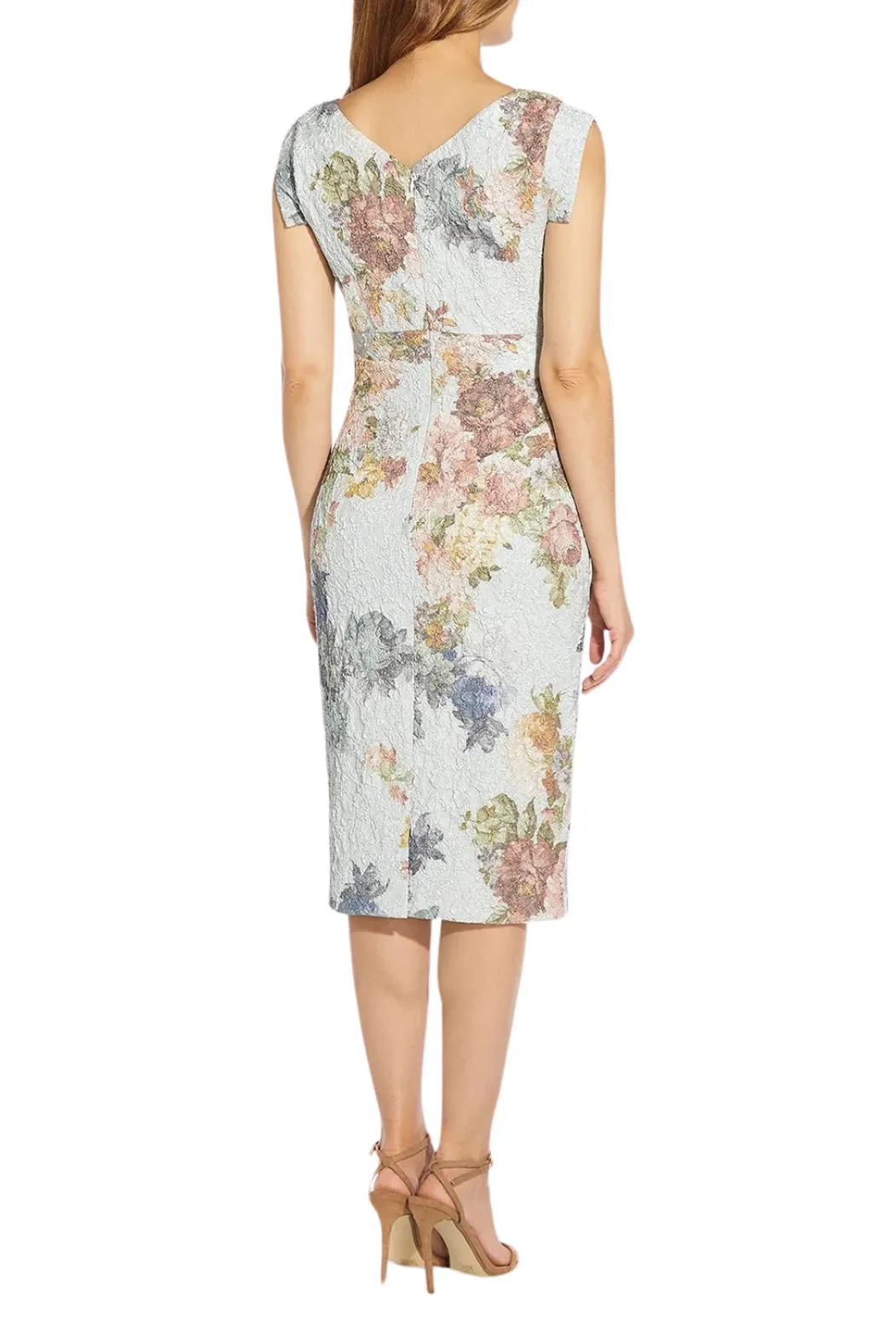 Adrianna Papell Metallic Floral Matelasse Midi-Length Sheath Cocktail Dress - Wholesale
