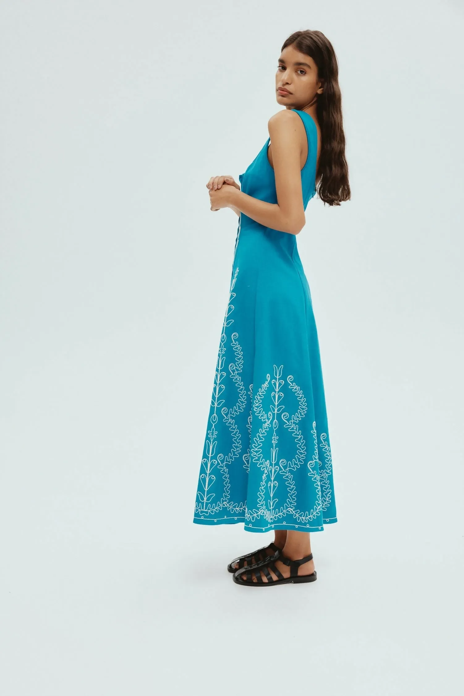 Alemais Donovan Corded Midi Dress Blue Print Size AU 16