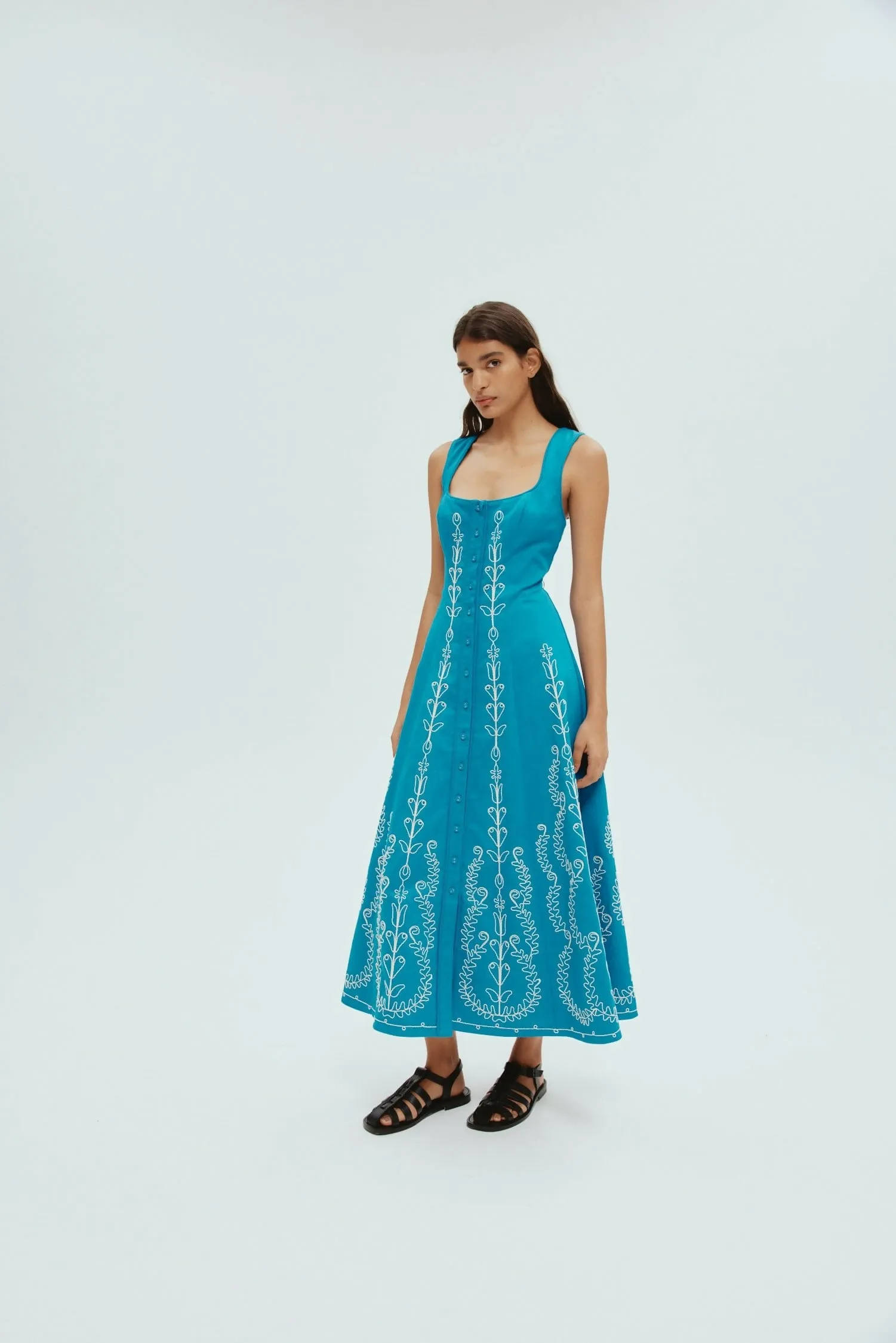 Alemais Donovan Corded Midi Dress Blue Print Size AU 16