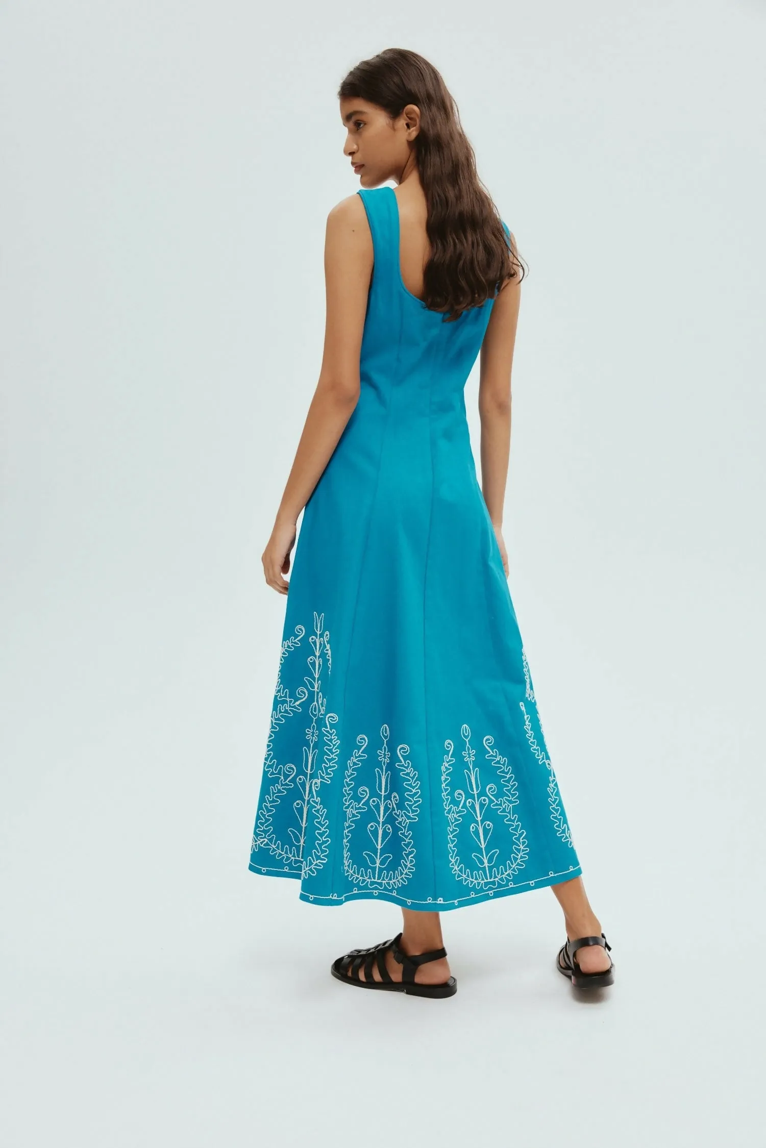 Alemais Donovan Corded Midi Dress Blue Print Size AU 16
