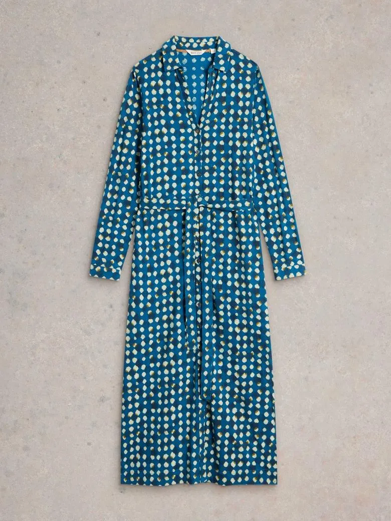 Annie Shirt Midi Dress in BLUE PRINT