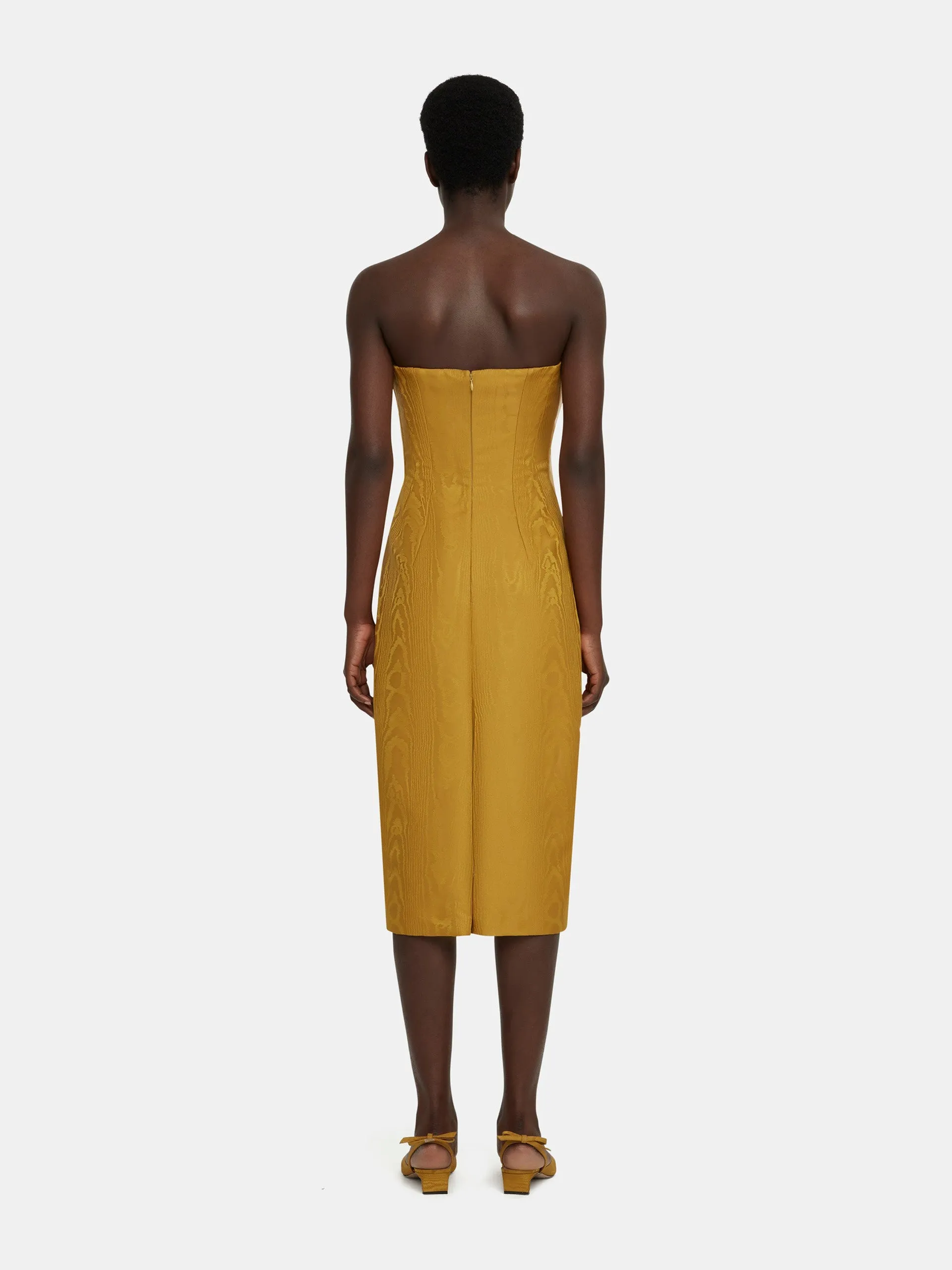 Aracely dress in ochre moire mikado