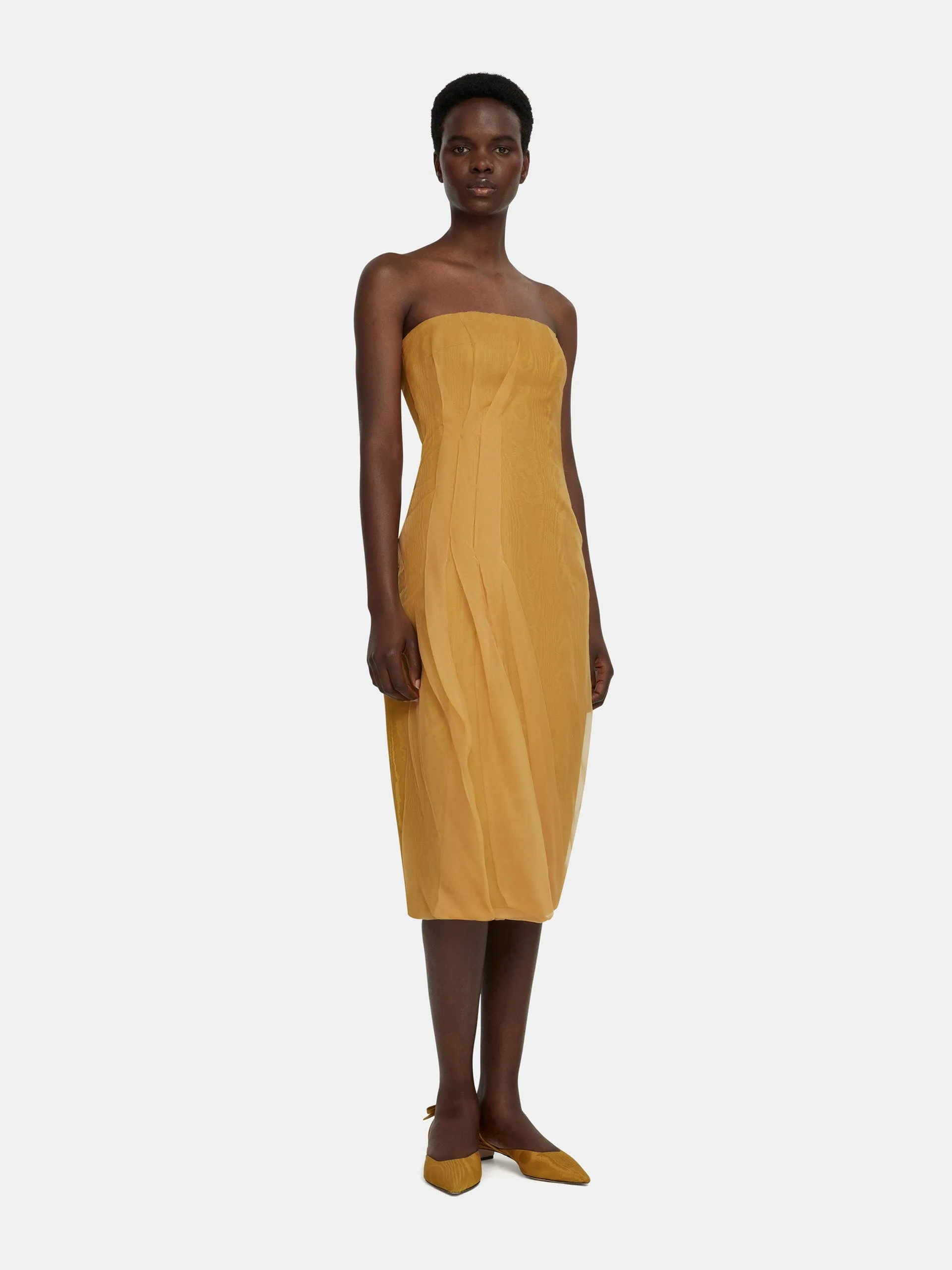 Aracely dress in ochre moire mikado