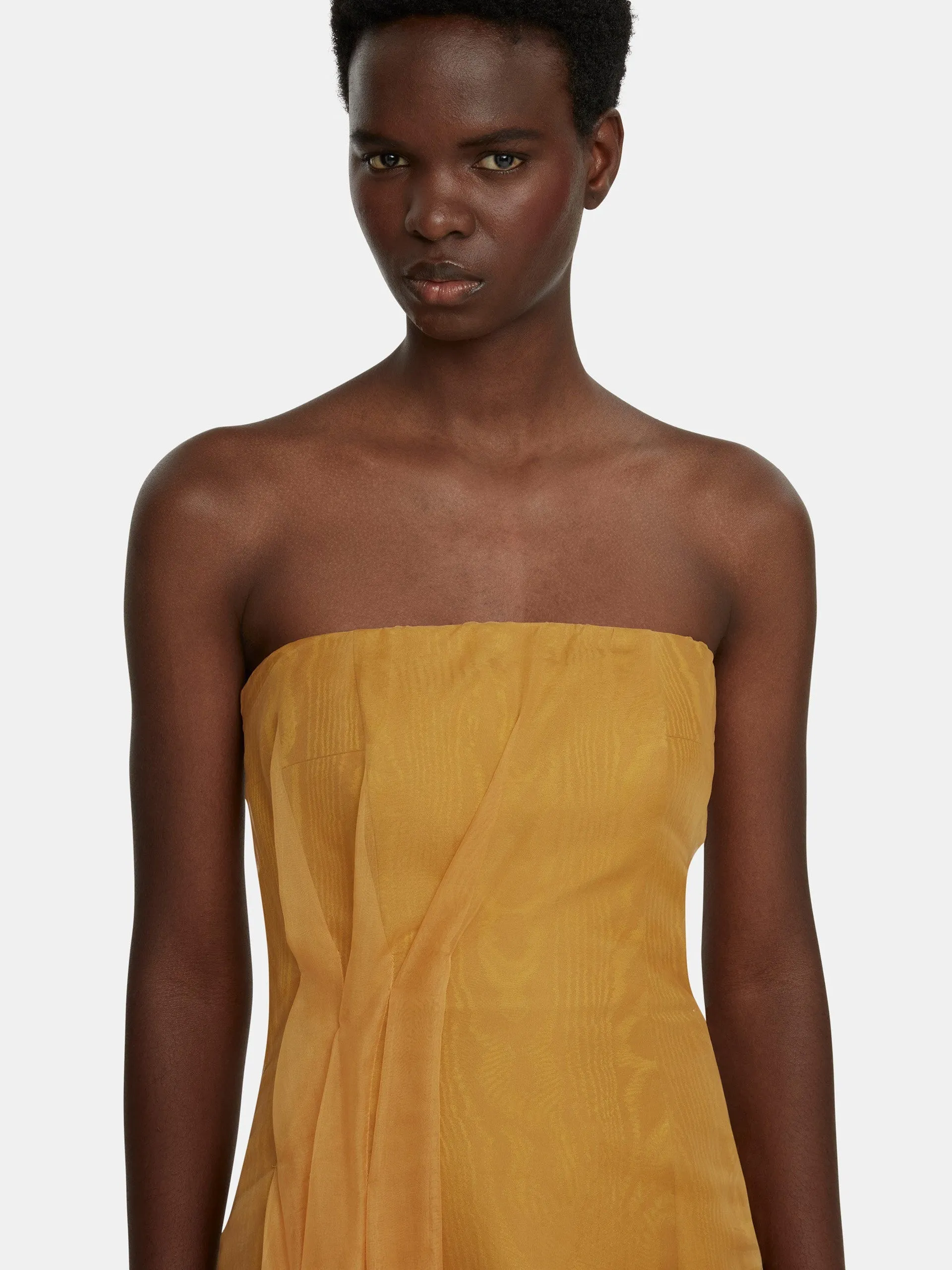 Aracely dress in ochre moire mikado