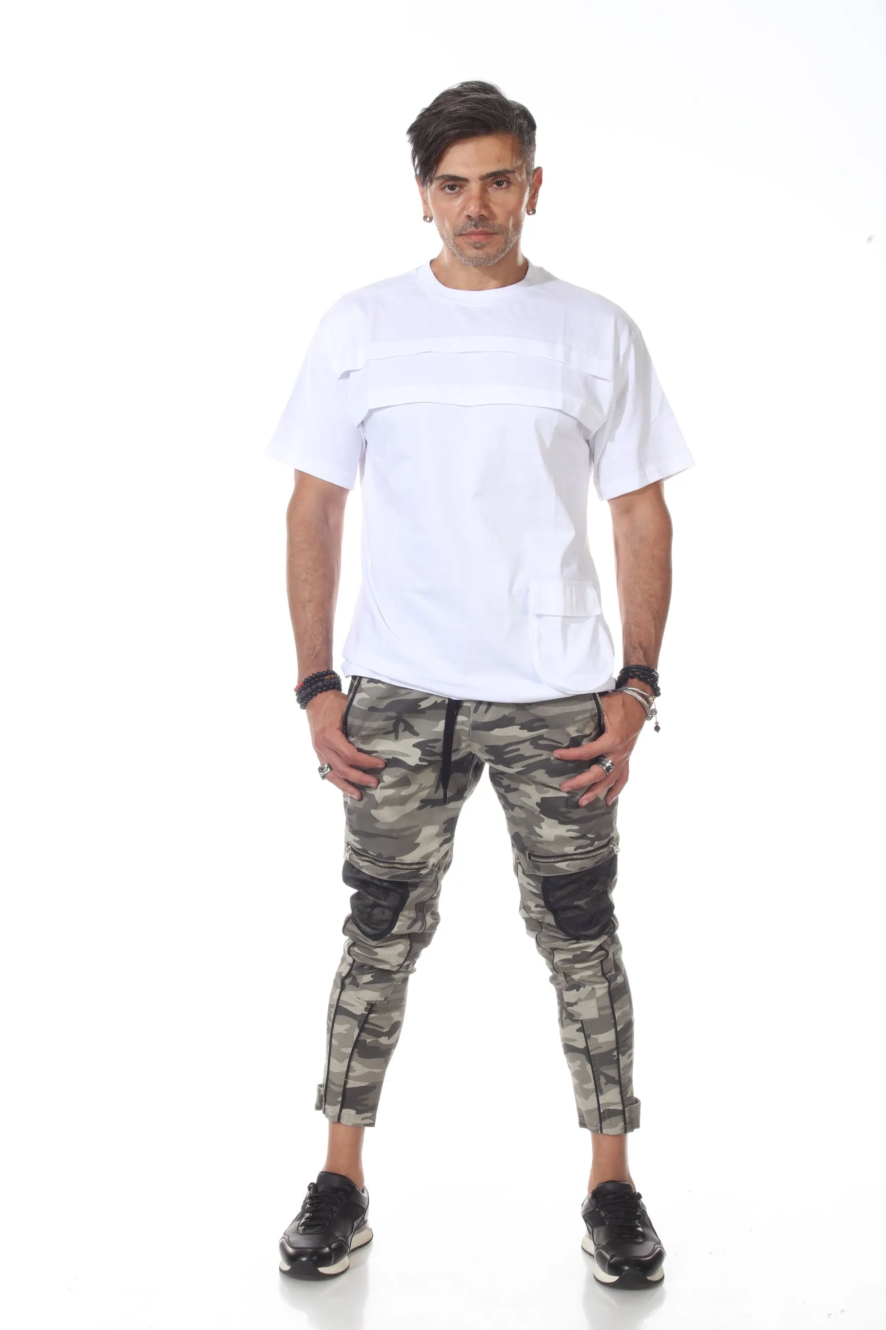 [Arlo] Camo Fashion Joggers With Black Fishnet Pocket Detail