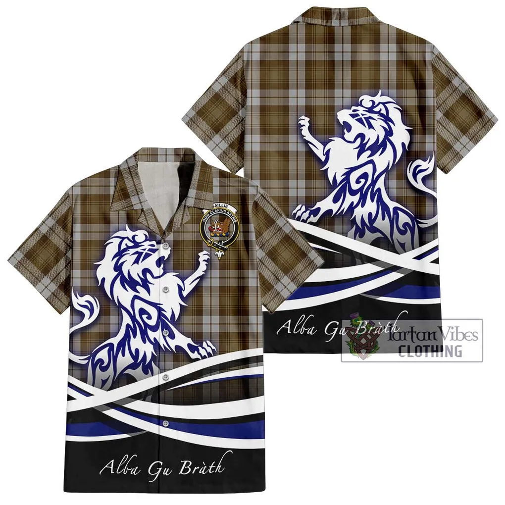 Baillie Dress Tartan Short Sleeve Button Shirt with Alba Gu Brath Regal Lion Emblem