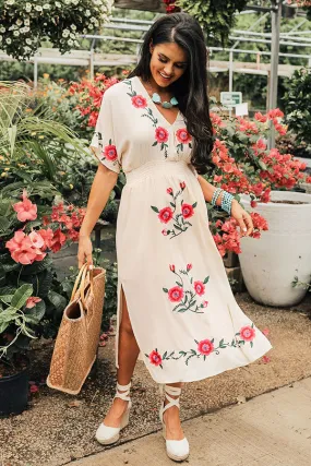 Barefoot On The Beach Embroidered Midi in Cream