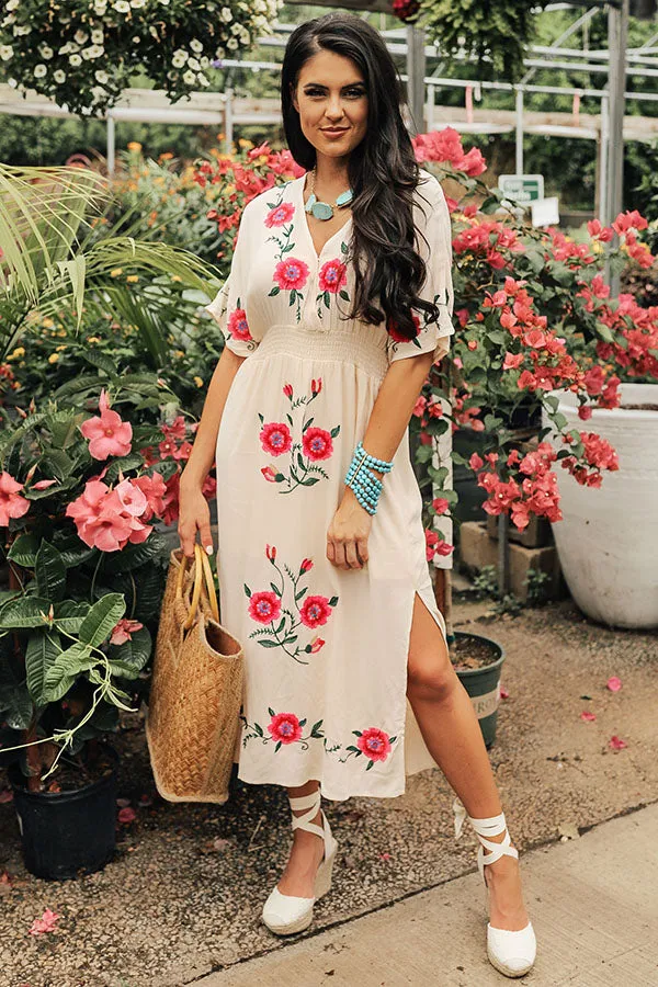 Barefoot On The Beach Embroidered Midi in Cream