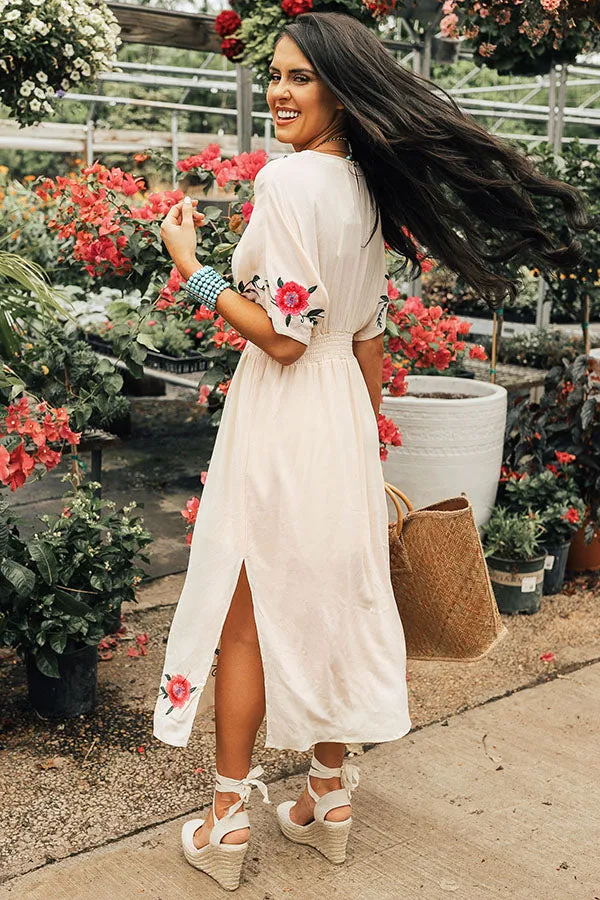 Barefoot On The Beach Embroidered Midi in Cream