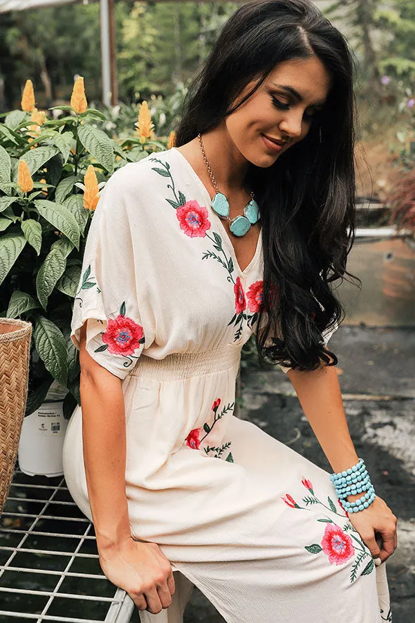 Barefoot On The Beach Embroidered Midi in Cream