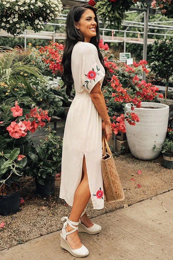 Barefoot On The Beach Embroidered Midi in Cream