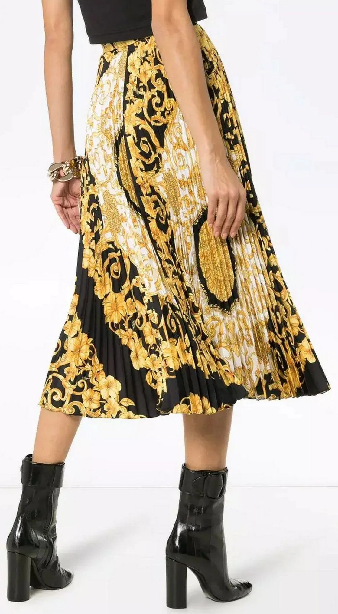Baroque-Print Pleat Skirt