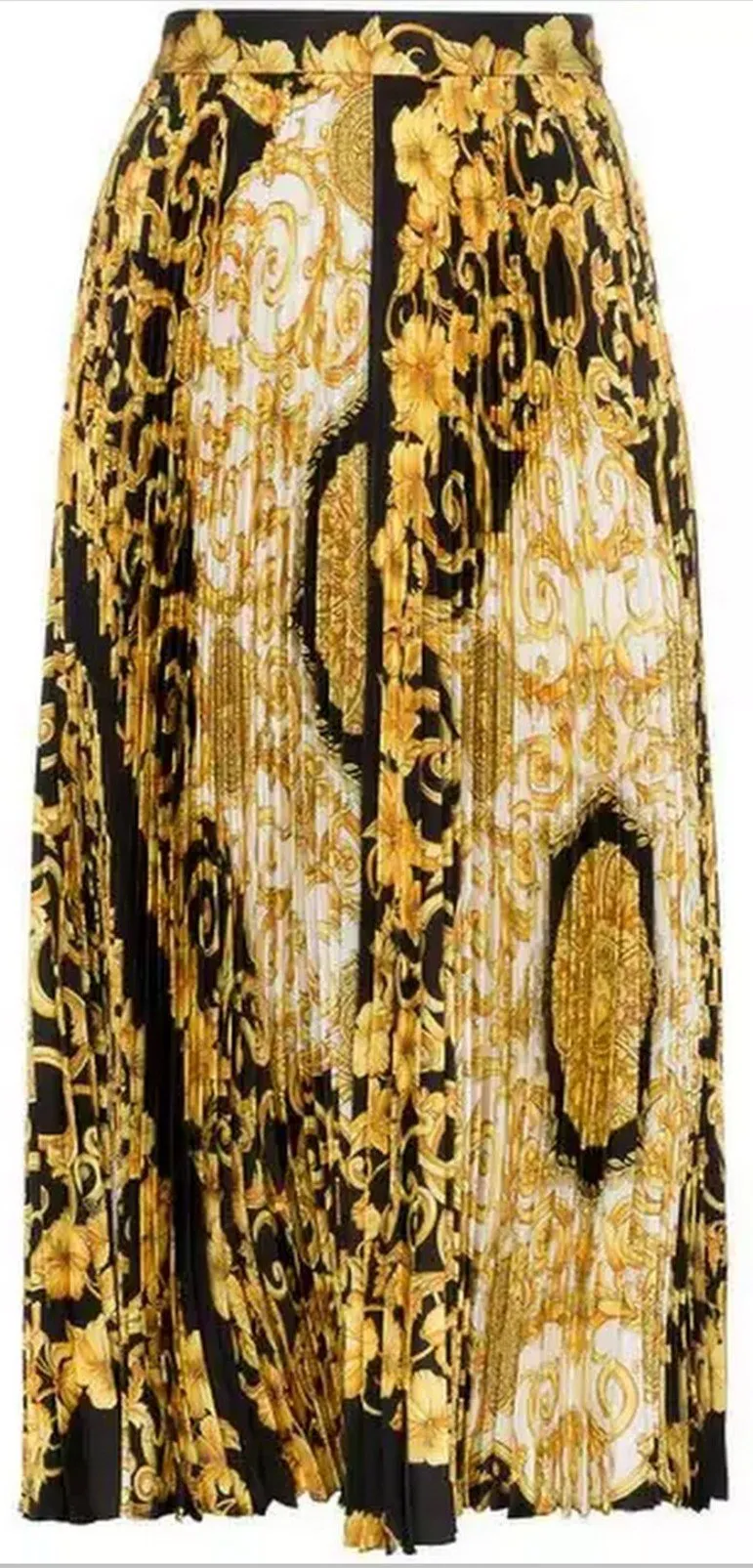 Baroque-Print Pleat Skirt