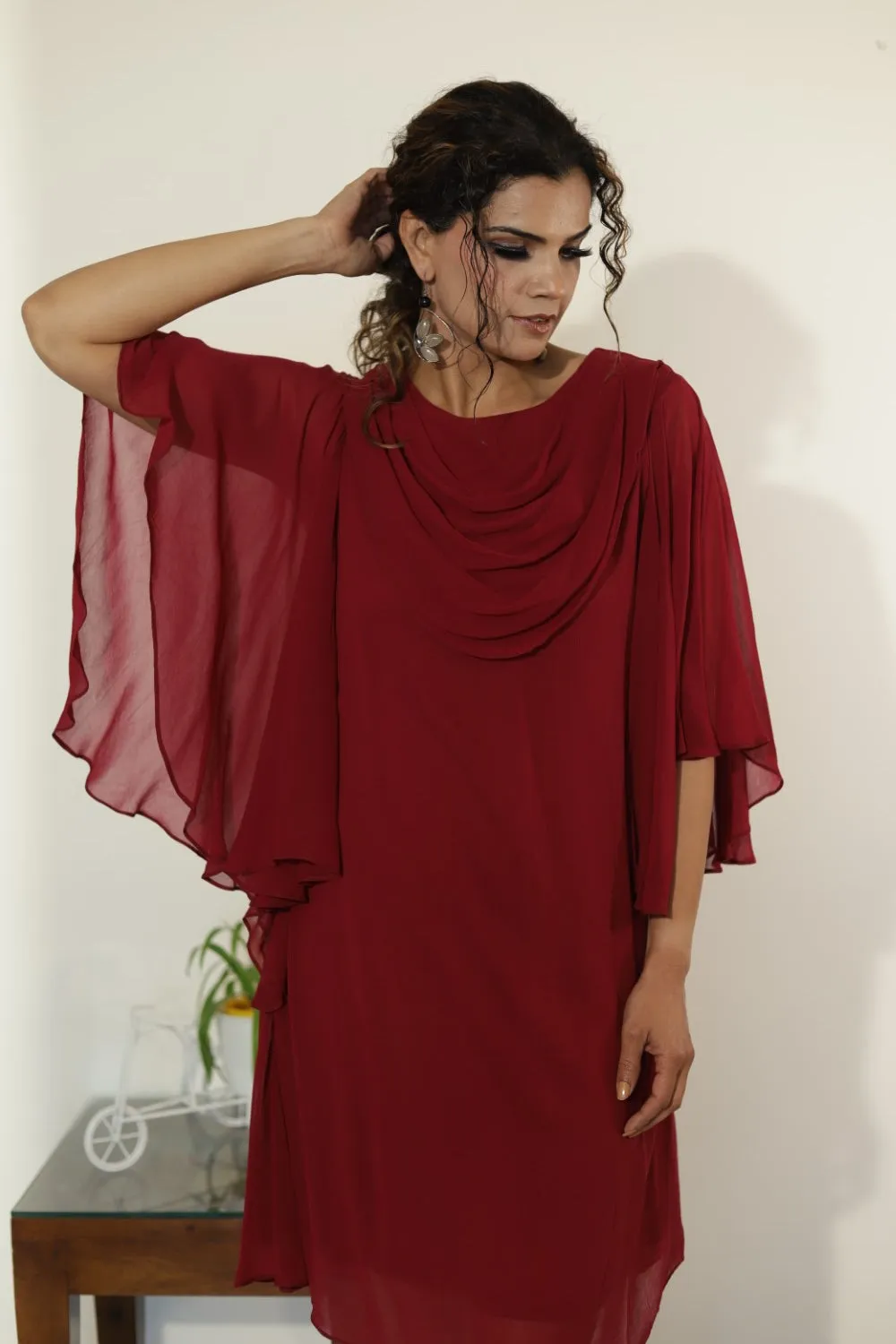 Batwings Dress-Maroon