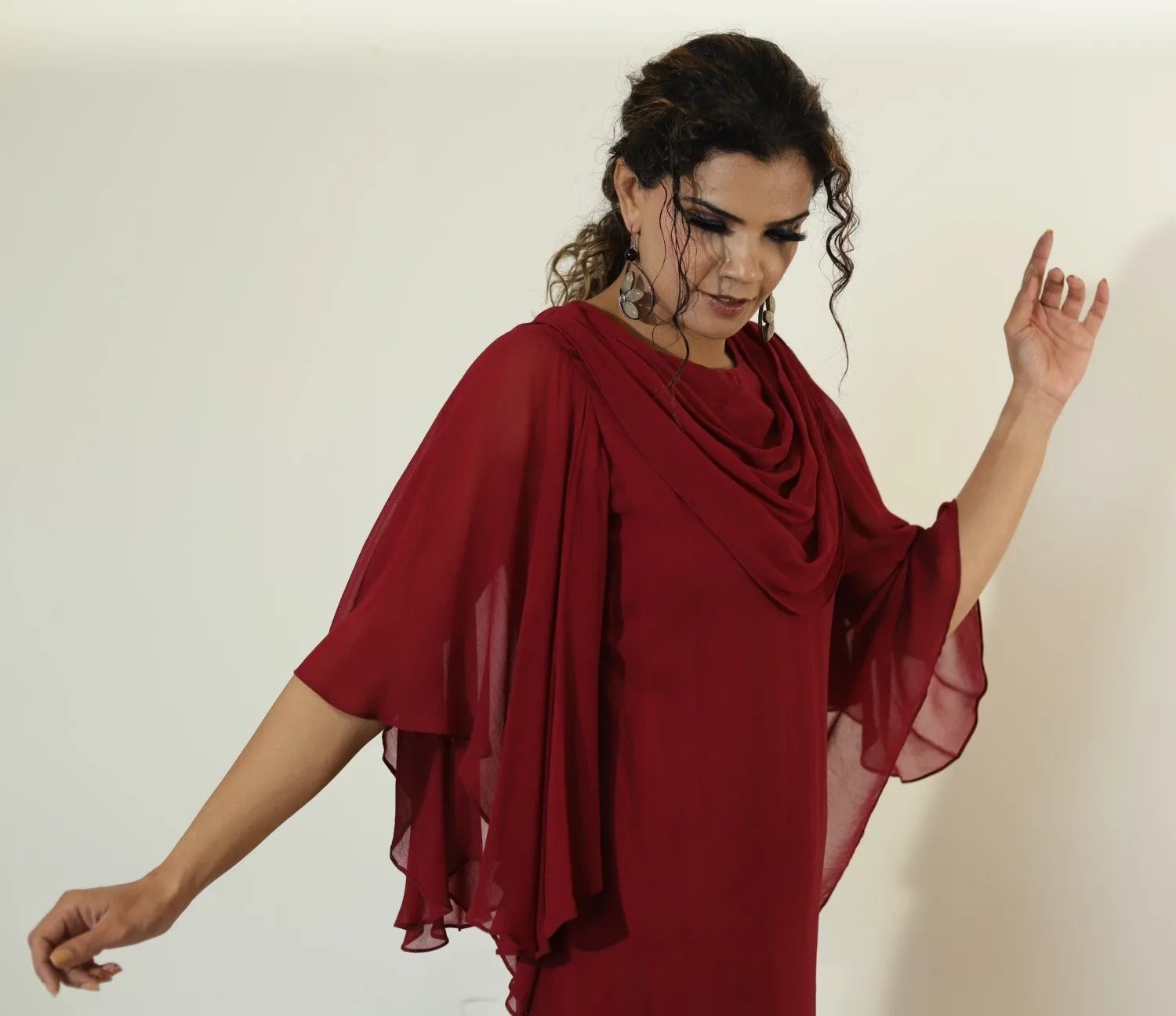Batwings Dress-Maroon
