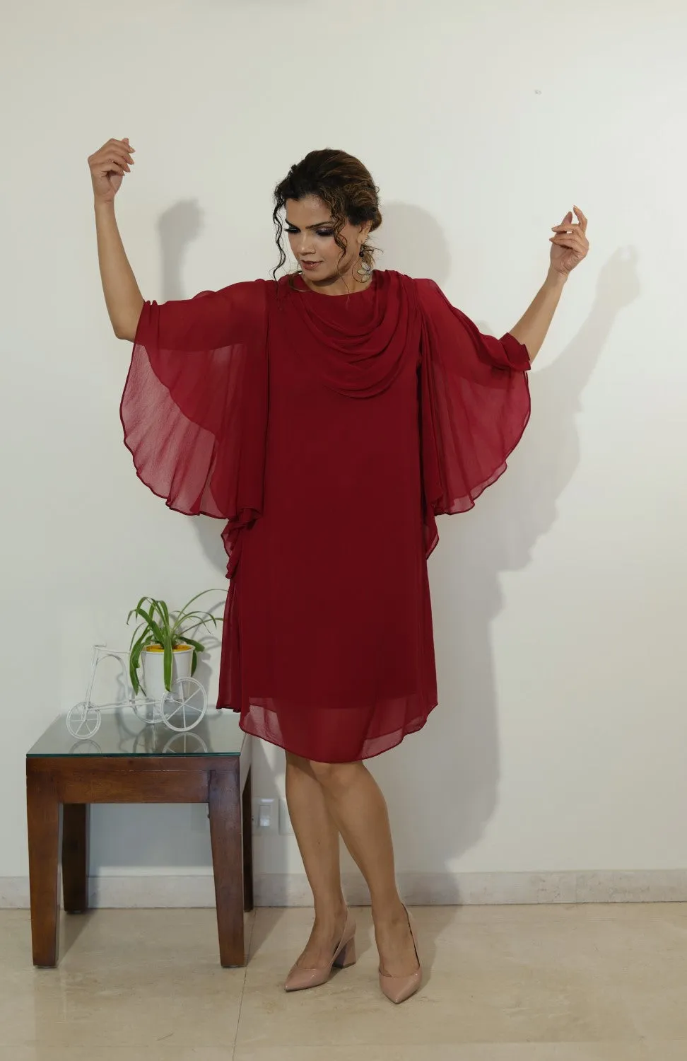 Batwings Dress-Maroon