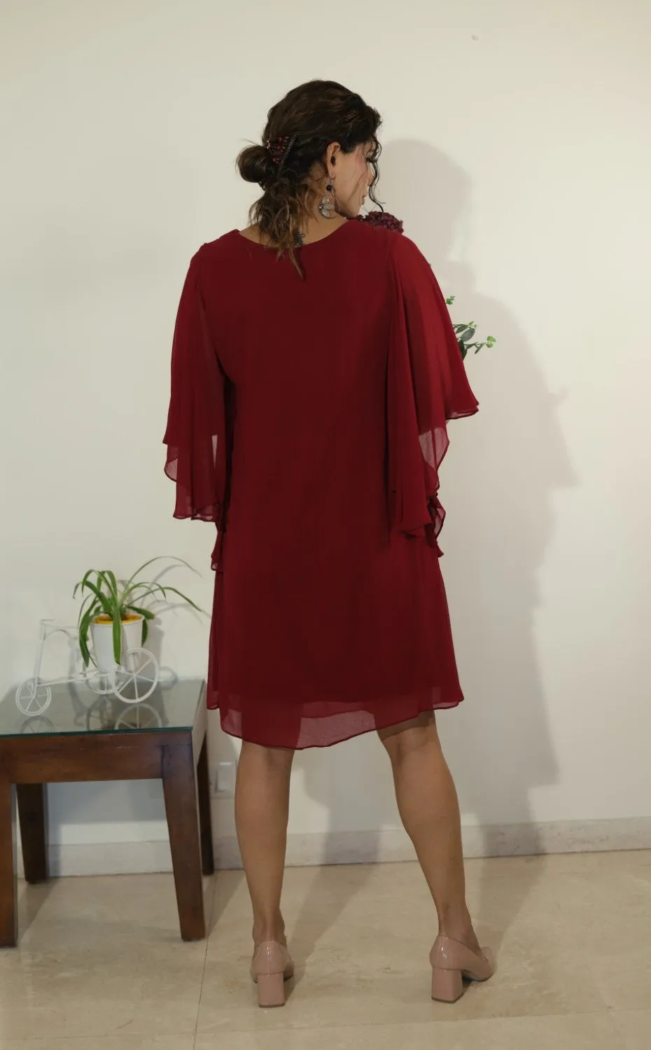 Batwings Dress-Maroon
