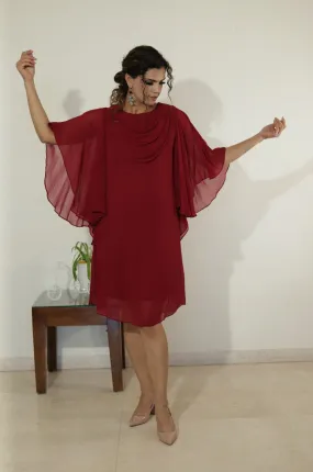 Batwings Dress-Maroon