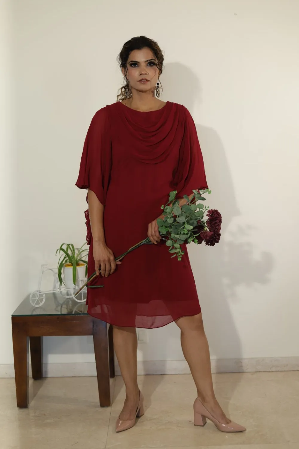 Batwings Dress-Maroon