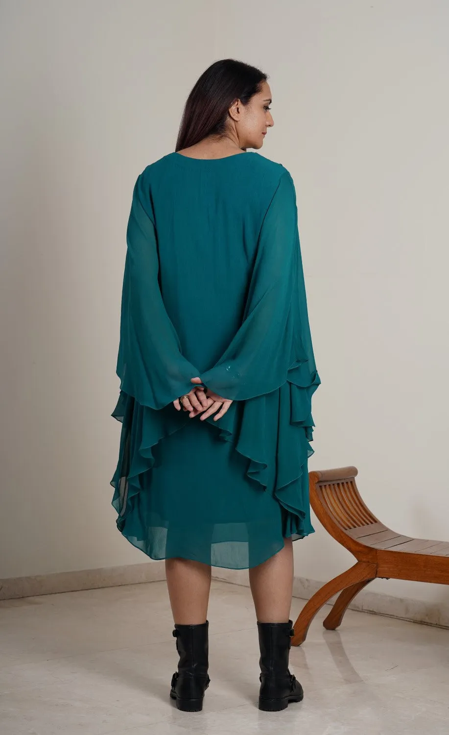 Batwings Dress-Teal Green