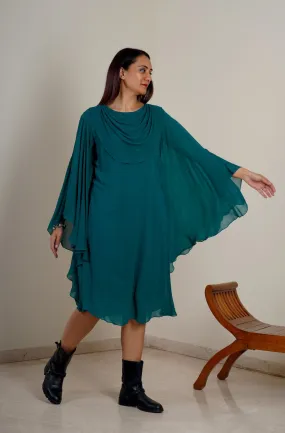 Batwings Dress-Teal Green