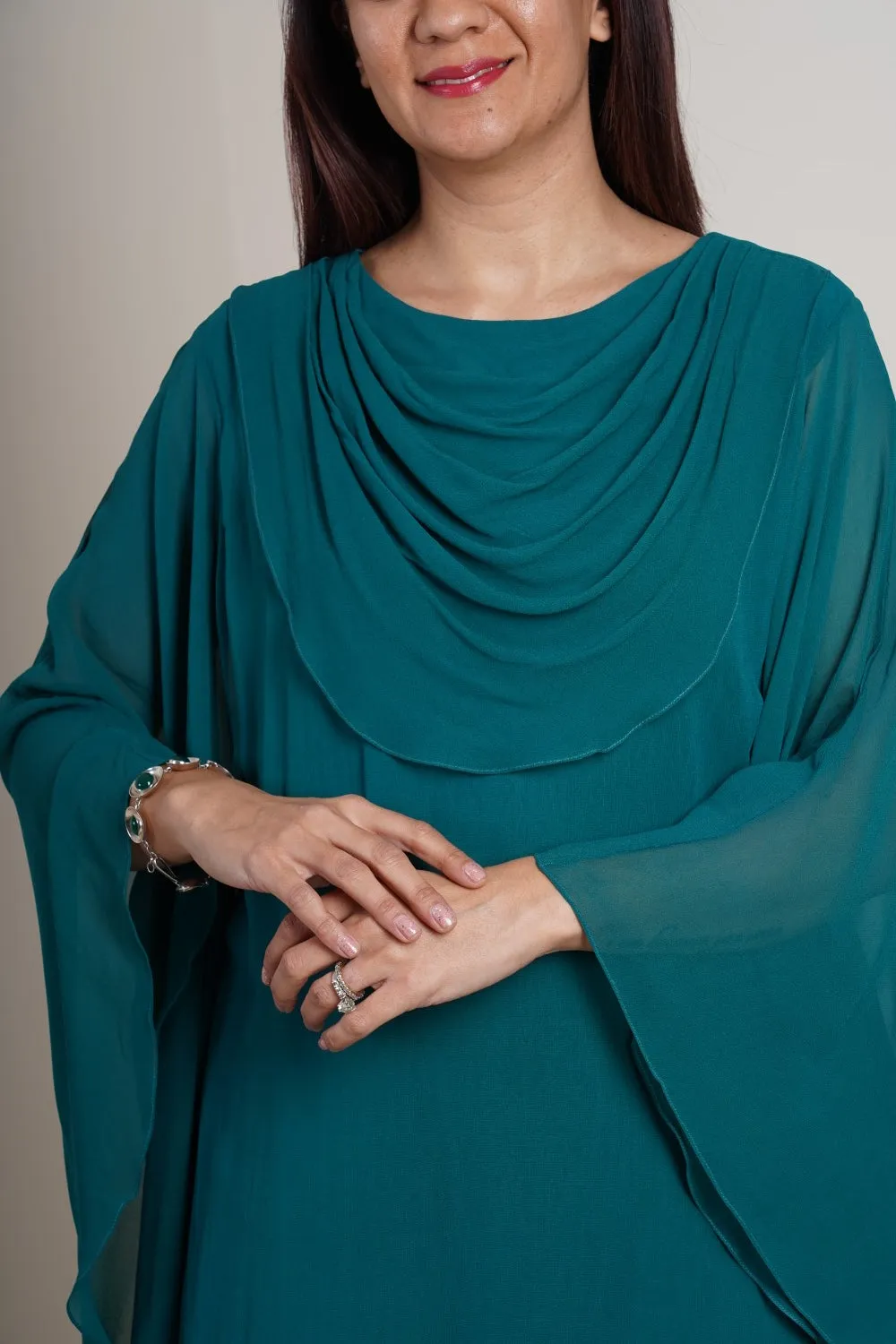 Batwings Dress-Teal Green