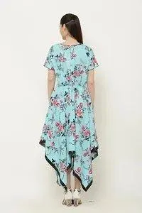 Beautiful Asymmetric Turquoise Floral Print Dress