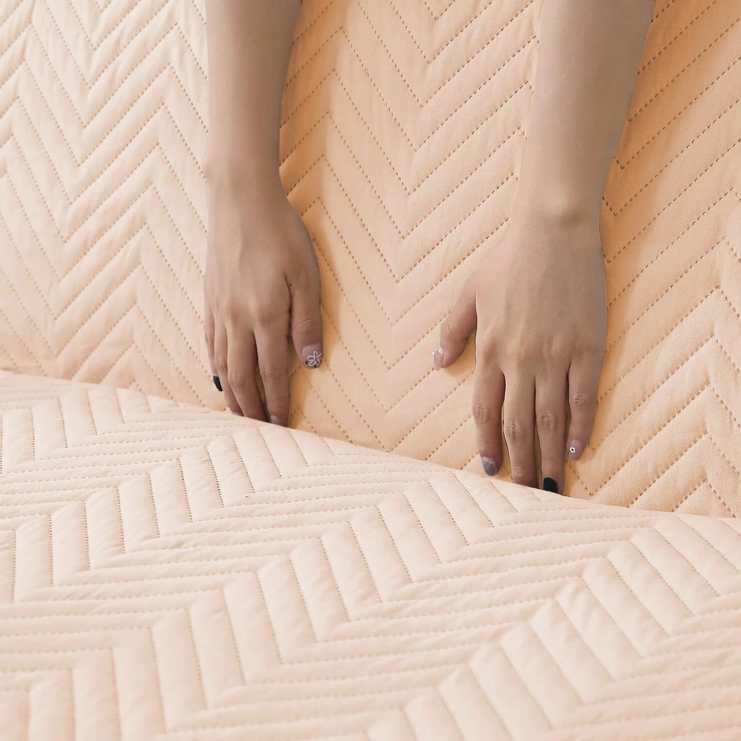 Beige Quilted Sofa Mat Cover with Pockets | Non-Slip & Full Fitted| 1/2/3 Seater