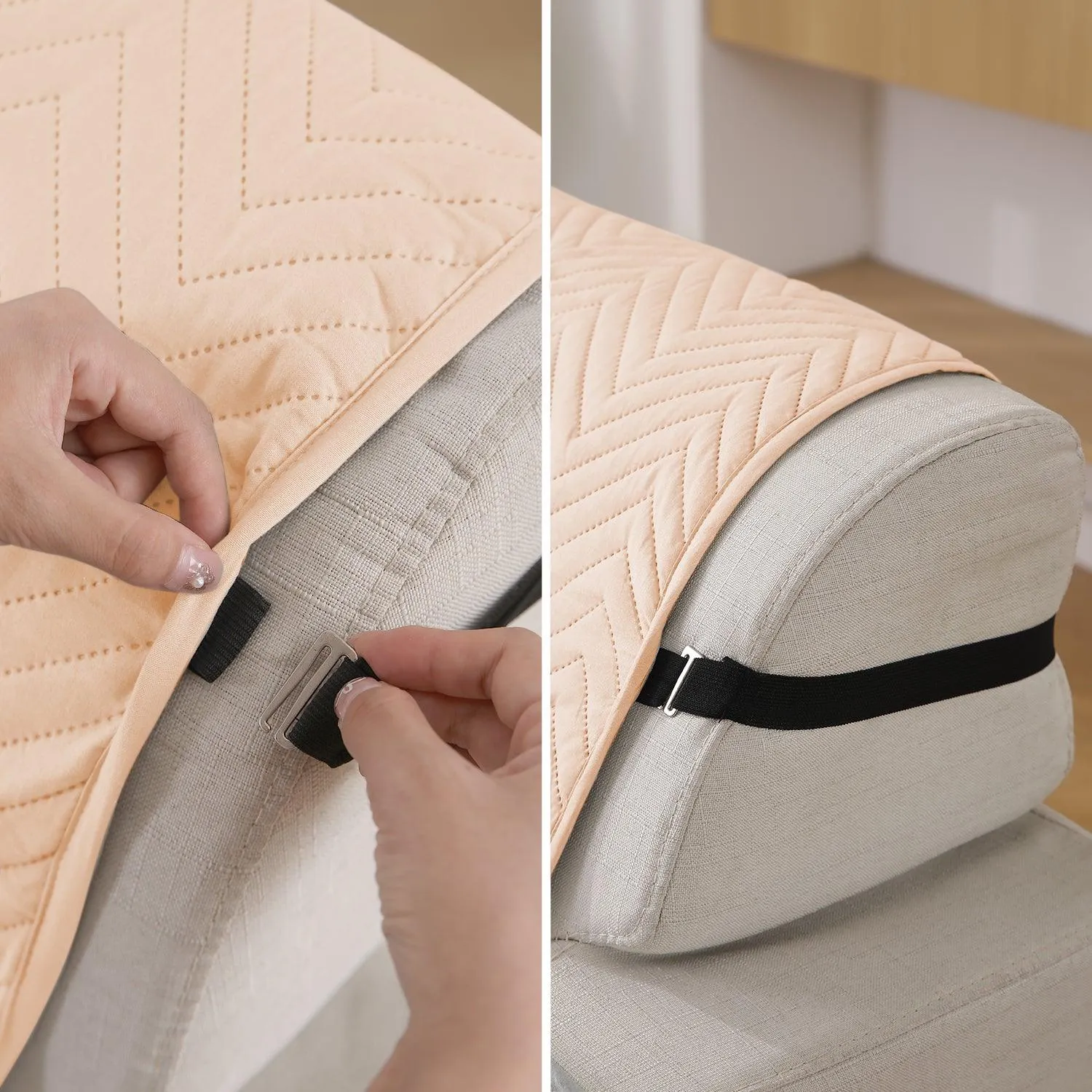 Beige Quilted Sofa Mat Cover with Pockets | Non-Slip & Full Fitted| 1/2/3 Seater