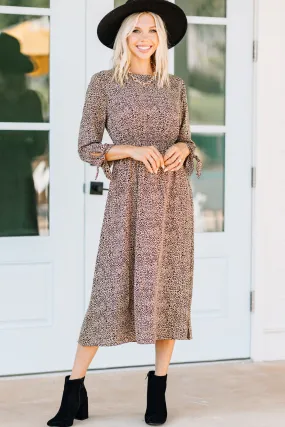 Believe In You Taupe Brown Leopard Midi Dress