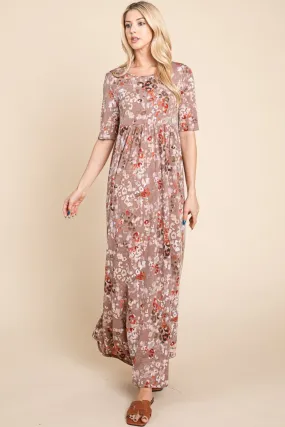 Bessie - Printed Shirred Maxi Dress - Mocha - Exclusively Online